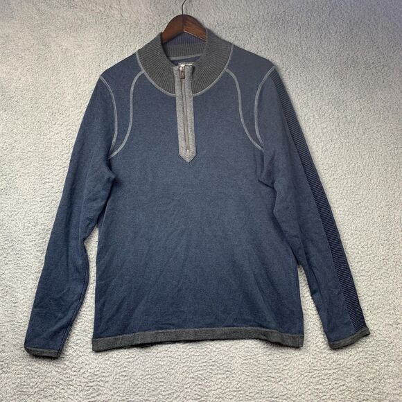 carbon2cobalt Sweater Mens Medium Blue Gray Quarter Zip Mock Neck Pullover - Picture 1 of 11